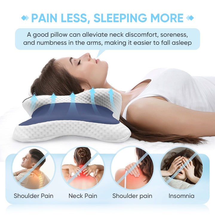 Memory Foam Cervical Pillow | Contour Ergonomic Design | All Sleep Positions | Breathable