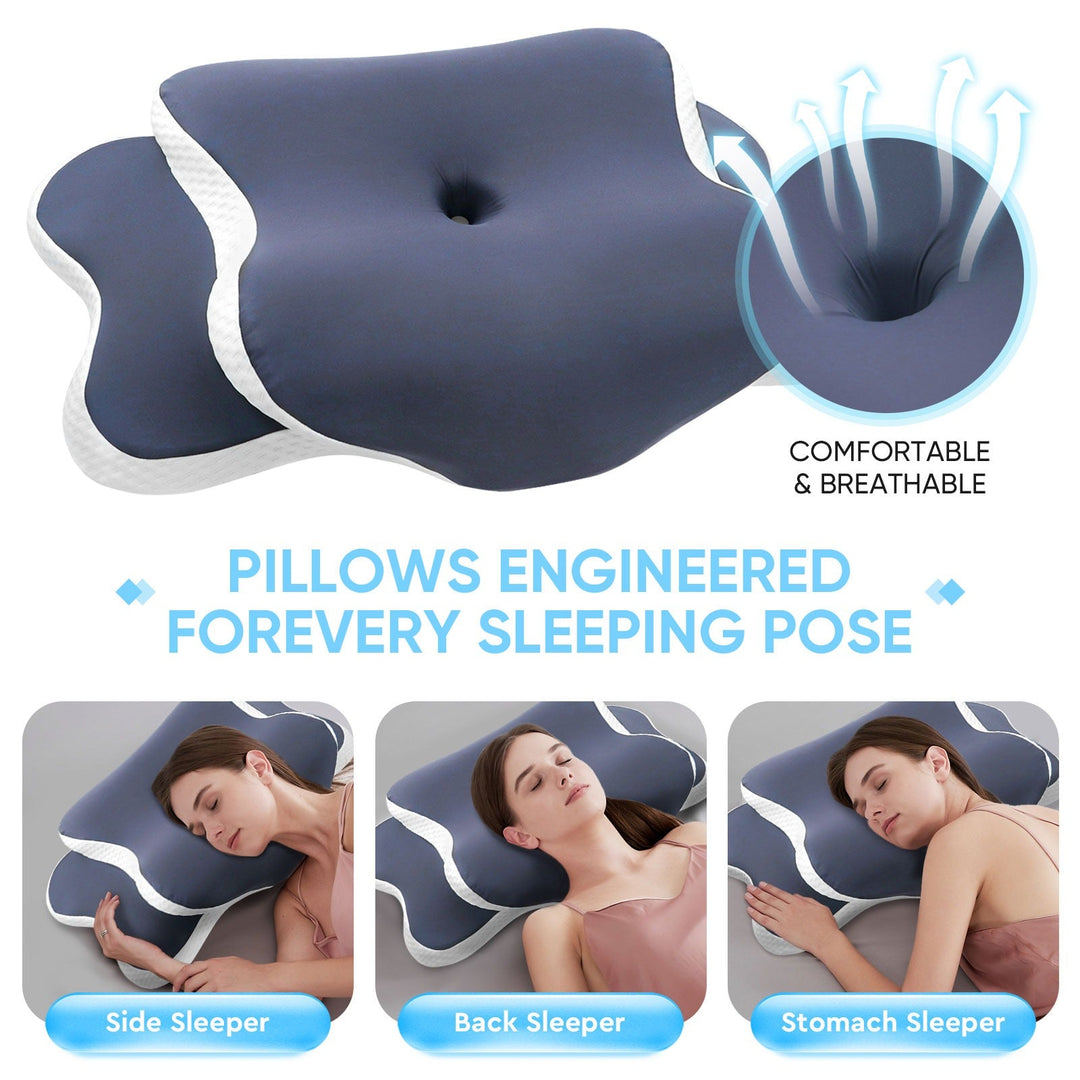 Memory Foam Cervical Pillow | Contour Ergonomic Design | All Sleep Positions | Breathable