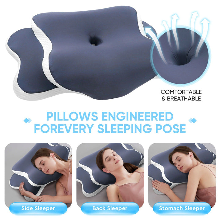 Memory Foam Cervical Pillow | Contour Ergonomic Design | All Sleep Positions | Breathable