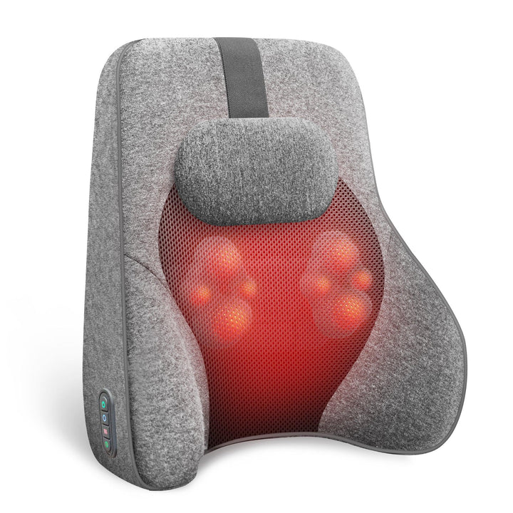 Memory Foam Lumbar Support Pillow | 4-Node Shiatsu Massage | 2-Level Heat | 15–60 Min Timer