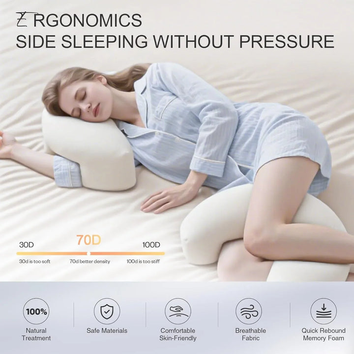 Memory Foam Neck Support Pillow | Arm Channels | Side Sleeper | 3-Layer Construction