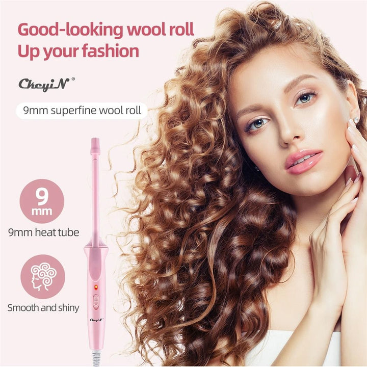Mini 9mm Ceramic Curling Iron | Slim Barrel for Tight Curls and Spiral Ringlets | Fast Heating, Travel-Friendly Design