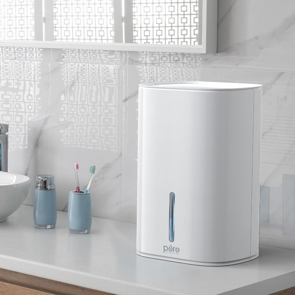 Mini Dehumidifier Compact Plastic Housing | Removable Translucent Tank | Reduces Damp in Bathrooms, Bedrooms & Basements