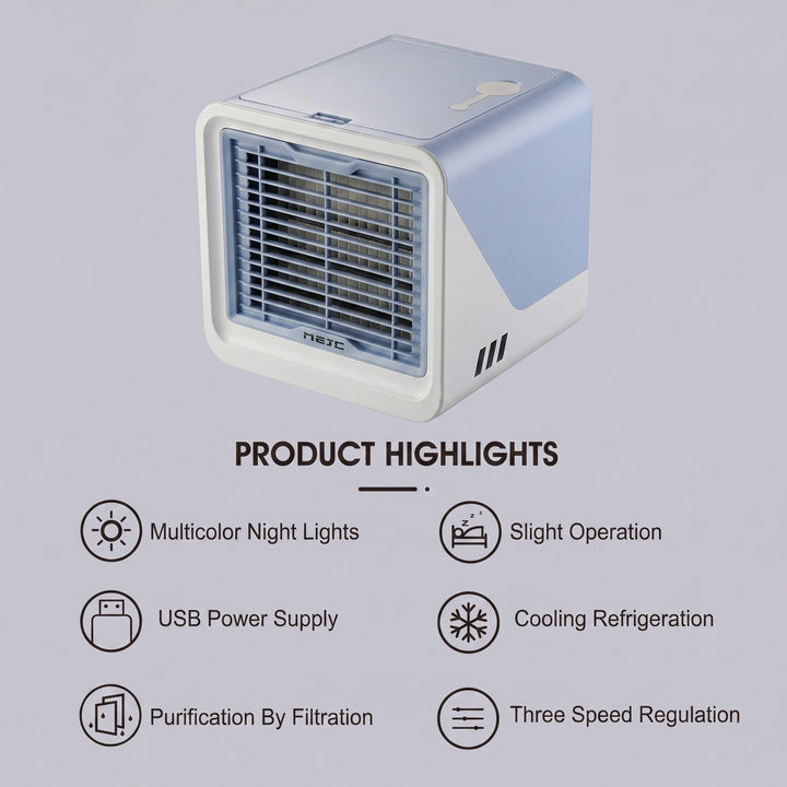 Mini Evaporative Air Cooler Fan | 120° Airflow | 3 Speed Settings | Night Light | USB Powered