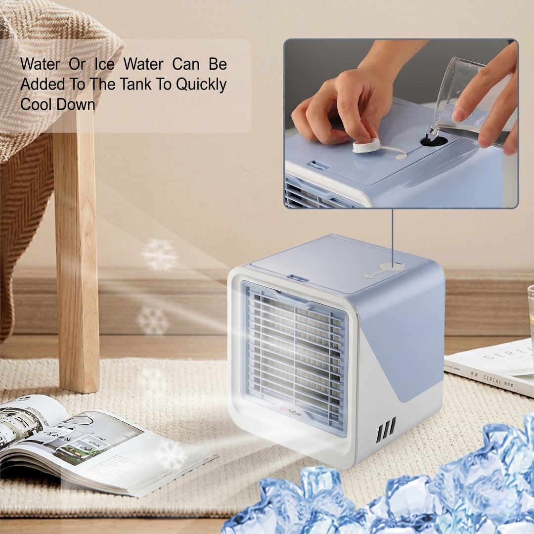 Mini Evaporative Air Cooler Fan | 120° Airflow | 3 Speed Settings | Night Light | USB Powered