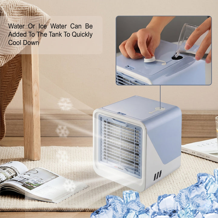 Mini Evaporative Air Cooler Fan | 120° Airflow | 3 Speed Settings | Night Light | USB Powered