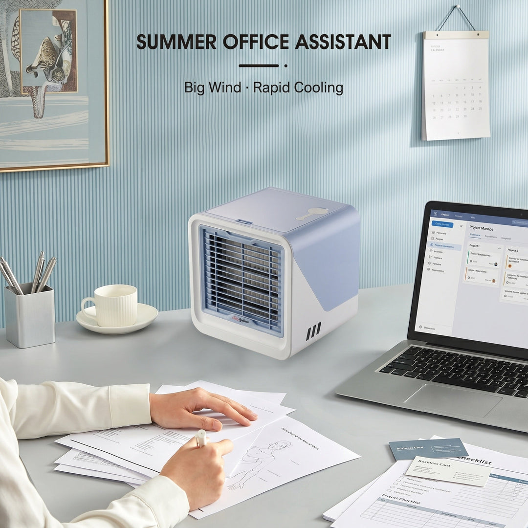 Mini Evaporative Air Cooler Fan | 120° Airflow | 3 Speed Settings | Night Light | USB Powered