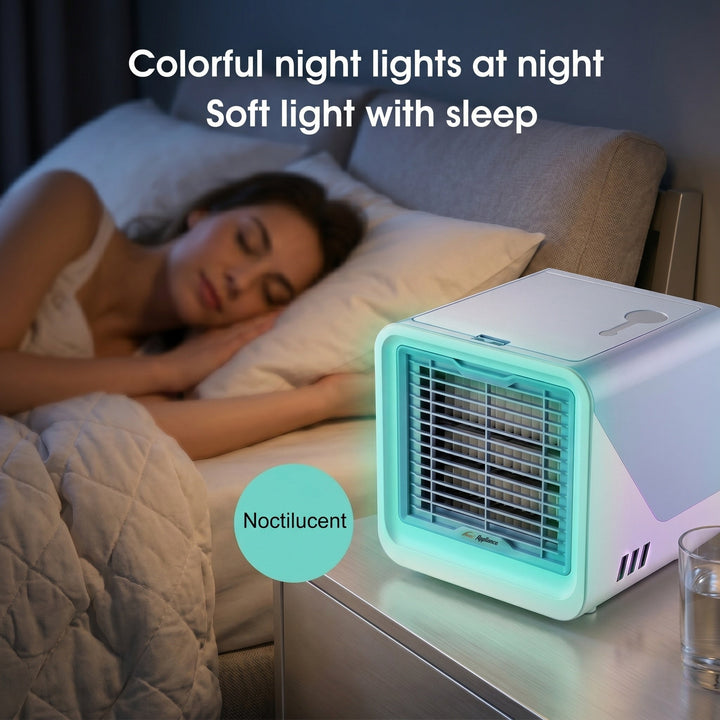 Mini Evaporative Air Cooler Fan | 120° Airflow | 3 Speed Settings | Night Light | USB Powered