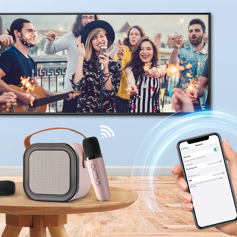 Mini Karaoke Speaker Set | Dual Wireless Mics | RGB Lights | Bluetooth 5.3 | USB-C