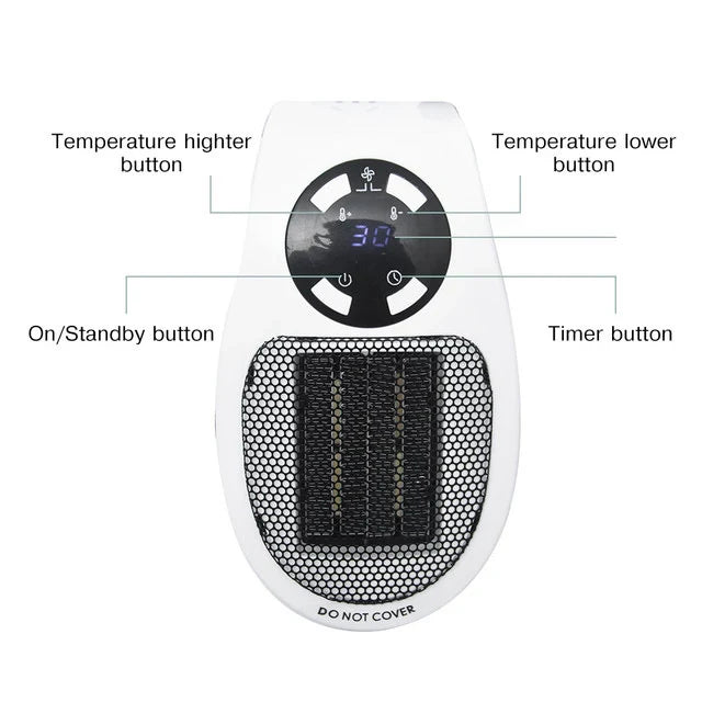 Mini Portable Electric Heater 500W | 12-Hour Timer &amp; Remote Control | Adjustable 15-32°C Temperature Range Settings