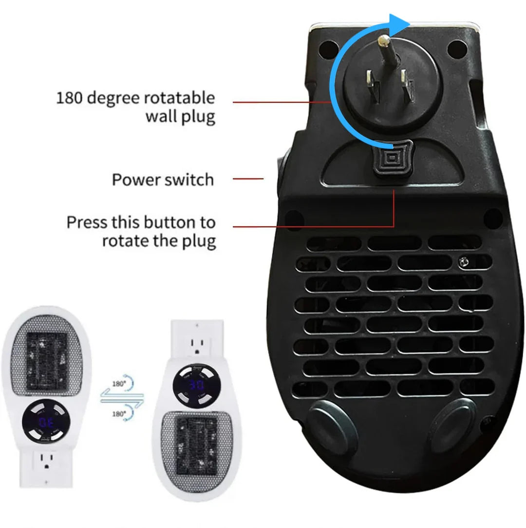 Mini Portable Electric Heater 500W | 12-Hour Timer &amp; Remote Control | Adjustable 15-32°C Temperature Range Settings