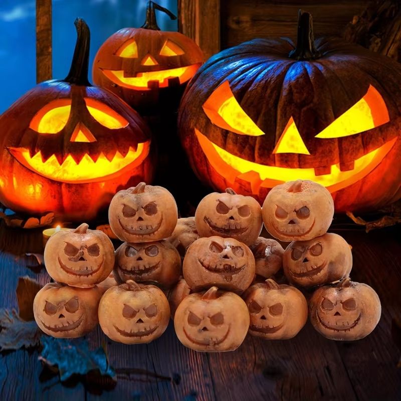Mini Resin Pumpkin Set Halloween Fall Decor | 20 Piece Set for Tables &amp; Shelves | Reusable Resin Craft Pumpkins
