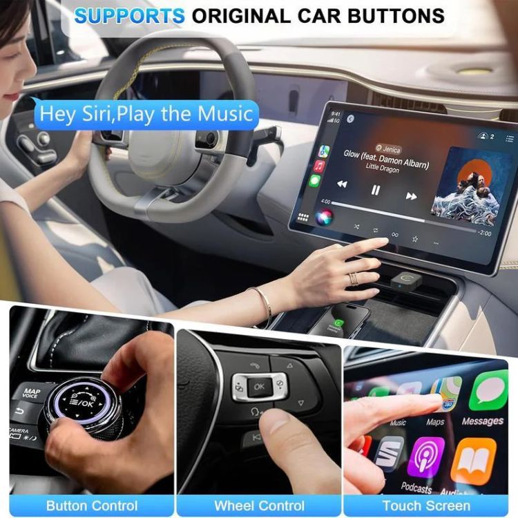 Mini Wireless CarPlay Adapter | 5GHz WiFi &amp; Bluetooth 5.2 | Plug &amp; Play for 800+ Cars &amp; All iPhones iOS 10+, No Extra Cables