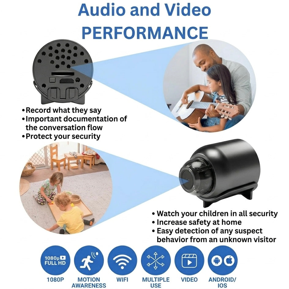 MiniEye | Compact WiFi Security Camera | 1080P HD | Night Vision | 160° Wide Angle