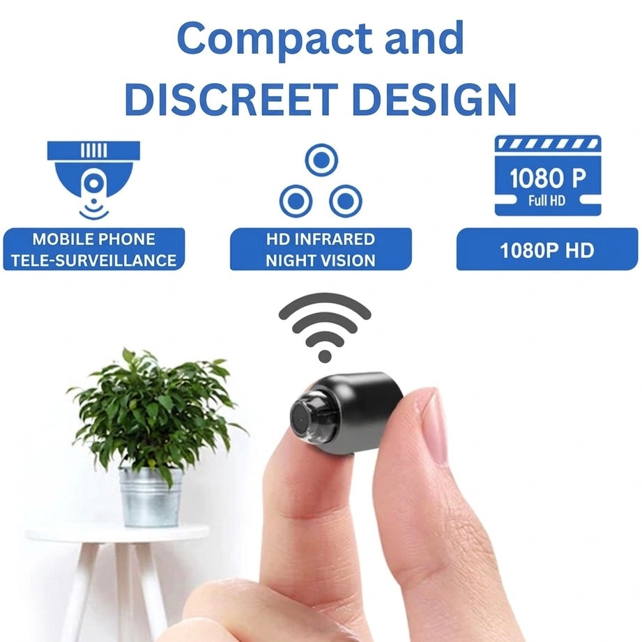 MiniEye | Compact WiFi Security Camera | 1080P HD | Night Vision | 160° Wide Angle