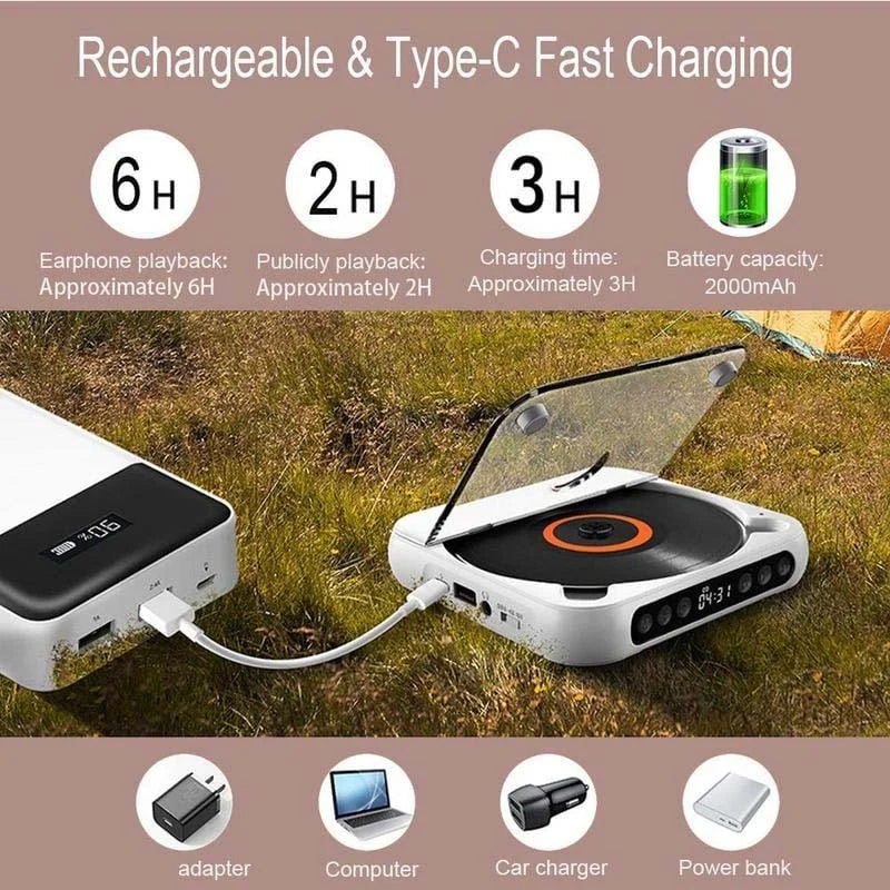 Mini CD Player Retro Look - Portable &amp; Bluetooth 6