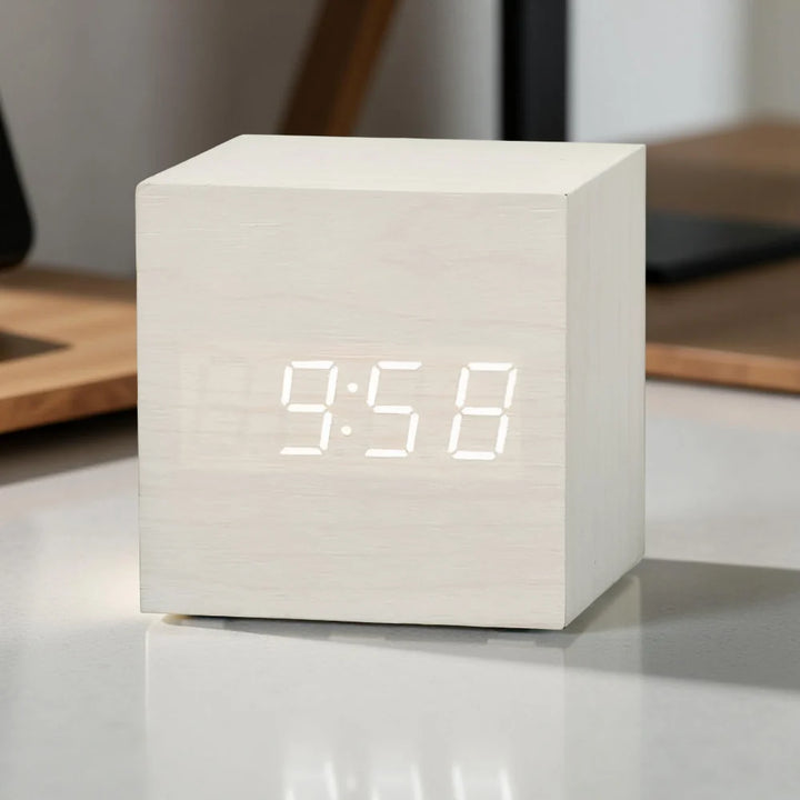 LED Digital Alarm Clock Cube | Time, Date &amp; Temperature Display | Battery or USB Powered with Automatic Night Mode 4