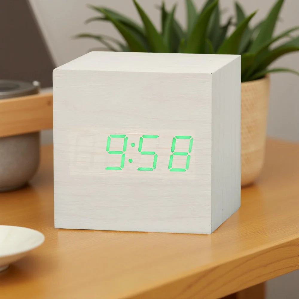 LED Digital Alarm Clock Cube | Time, Date &amp; Temperature Display | Battery or USB Powered with Automatic Night Mode 5