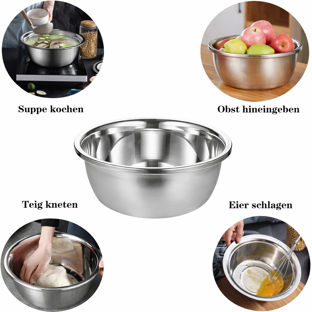 Mixing Bowl Set Stainless Steel 3-Piece | Grater and Sieve Included | Compact Stacking Design for Kitchen Storage