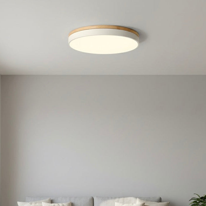 Modern Ceiling Light Fixture with Natural Wood Accent | Elegant LED Flush Mount for Warmth and Tranquility