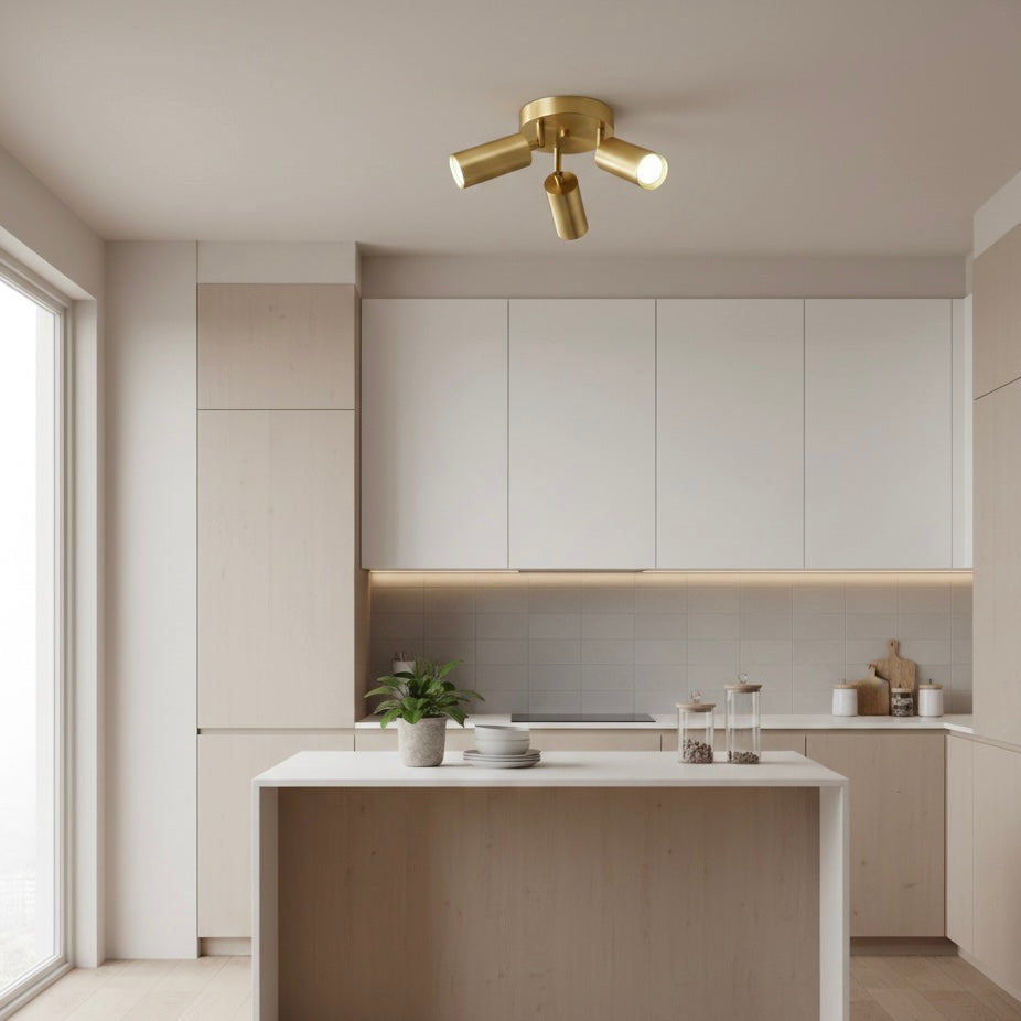 Modern brass ceiling spotlight with multiple size options for kitchens, bedrooms, hallways, or living spaces