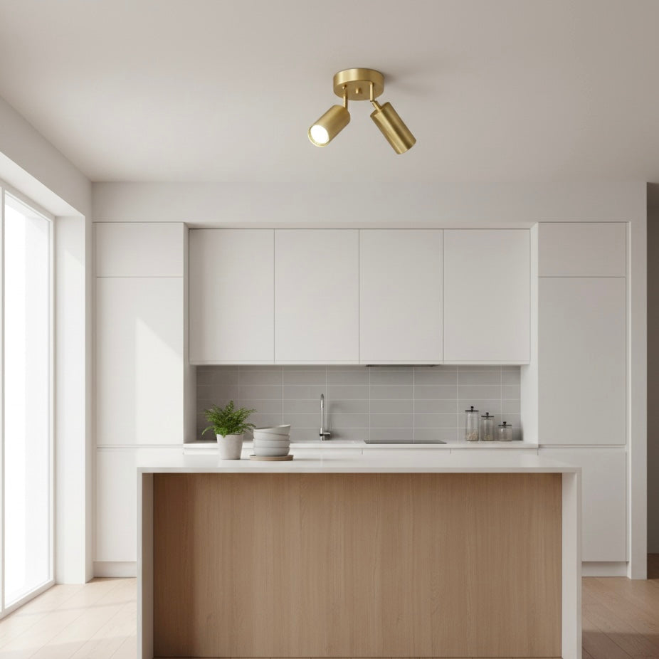 Modern brass ceiling spotlight with multiple size options for kitchens, bedrooms, hallways, or living spaces