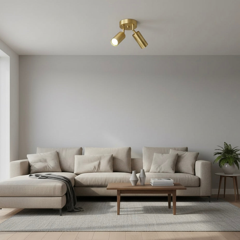 Modern brass ceiling spotlight with multiple size options for kitchens, bedrooms, hallways, or living spaces