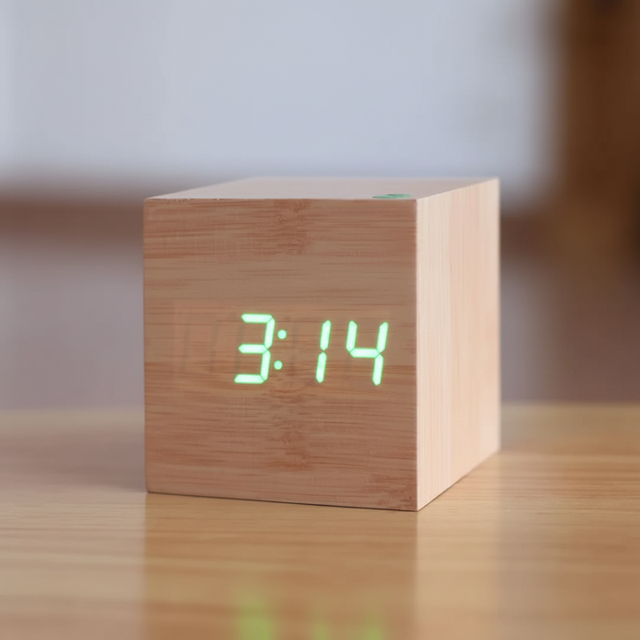 Digital Wooden Alarm Clock | Bright LED Display for Desk, Bedside and Shelf | USB or Battery Powered, Compact Design 3