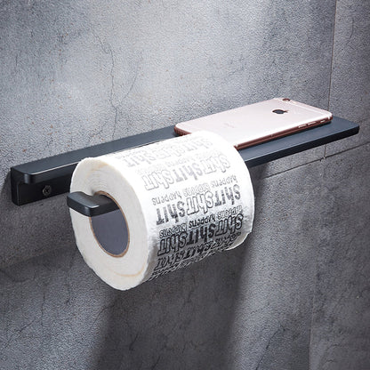 Modern Home | Black Toilet Roll Holder Stand with Shelf & Mobile Phone Rack | Stylish Aluminum Design for Convenience 2