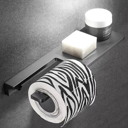 Modern Home | Black Toilet Roll Holder Stand with Shelf & Mobile Phone Rack | Stylish Aluminum Design for Convenience 7