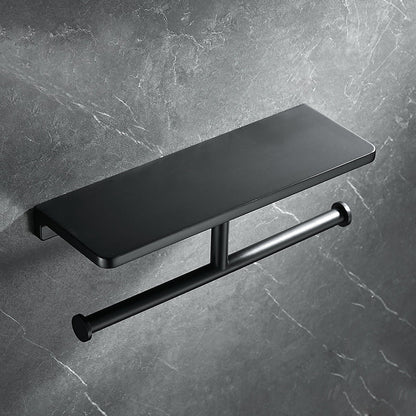 Modern Home | Black Toilet Roll Holder Stand with Shelf & Mobile Phone Rack | Stylish Aluminum Design for Convenience 9