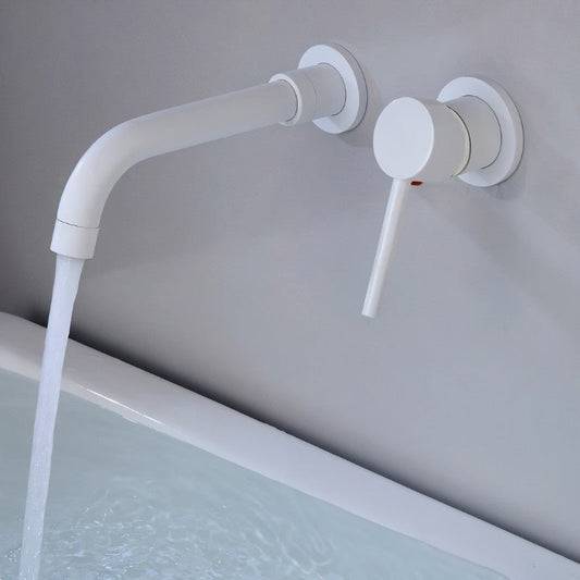 Modern Wall-Mounted Bathroom Faucet with Sleek Curved Spout | Durable Brass Design for Effortless Water Control 0