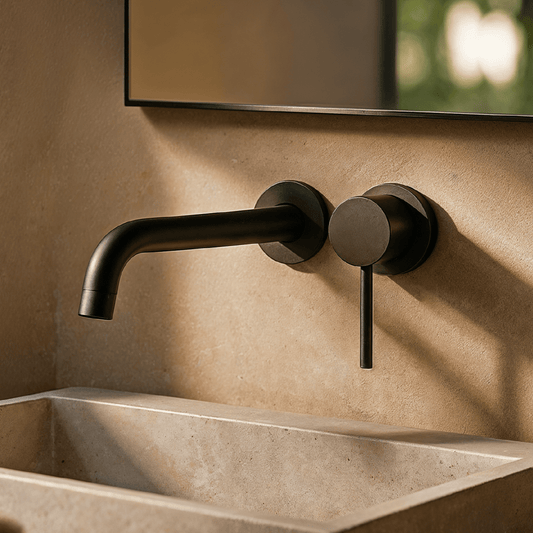Modern Wall-Mounted Bathroom Faucet with Sleek Curved Spout | Durable Brass Design for Effortless Water Control 1