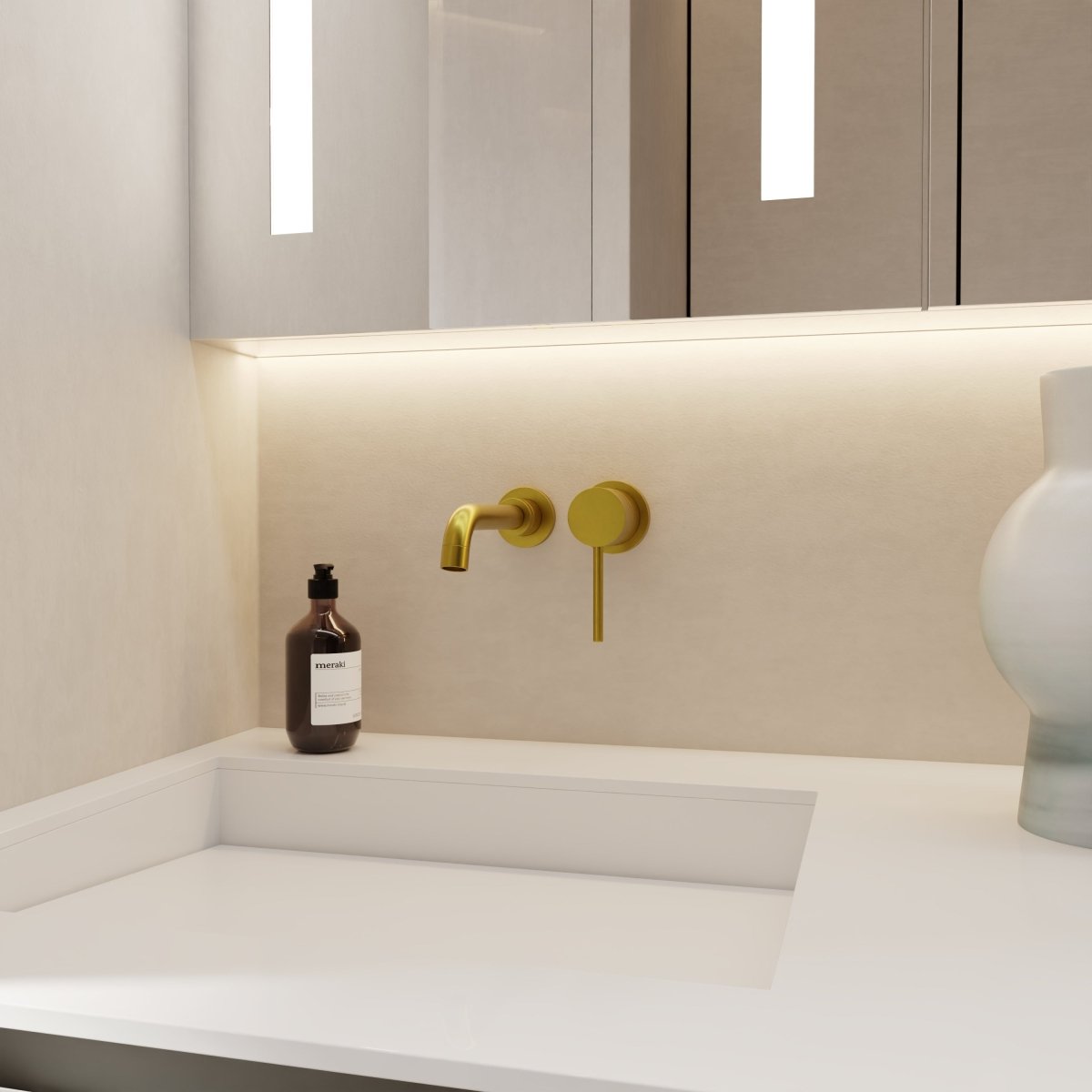 Modern Wall-Mounted Bathroom Faucet with Sleek Curved Spout | Durable Brass Design for Effortless Water Control 2