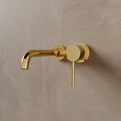 Modern Wall-Mounted Bathroom Faucet with Sleek Curved Spout | Durable Brass Design for Effortless Water Control 3