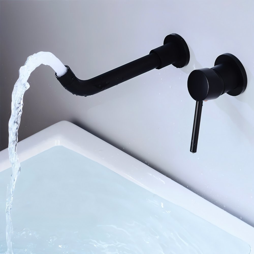 Modern Wall-Mounted Bathroom Faucet with Sleek Curved Spout | Durable Brass Design for Effortless Water Control 7