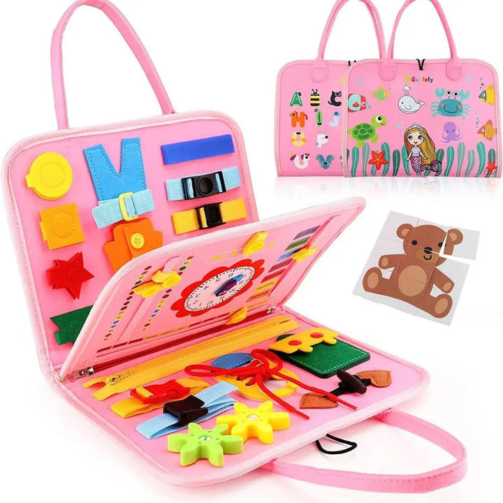 Montessori Busy Board with Learning Activities | Portable Felt Toy
