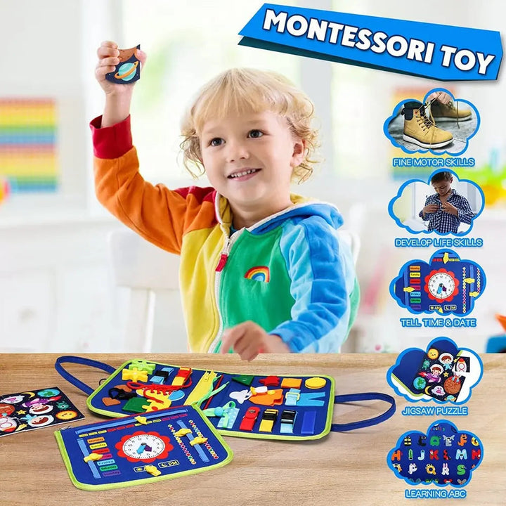 Montessori Busy Board with Learning Activities | Portable Felt Toy