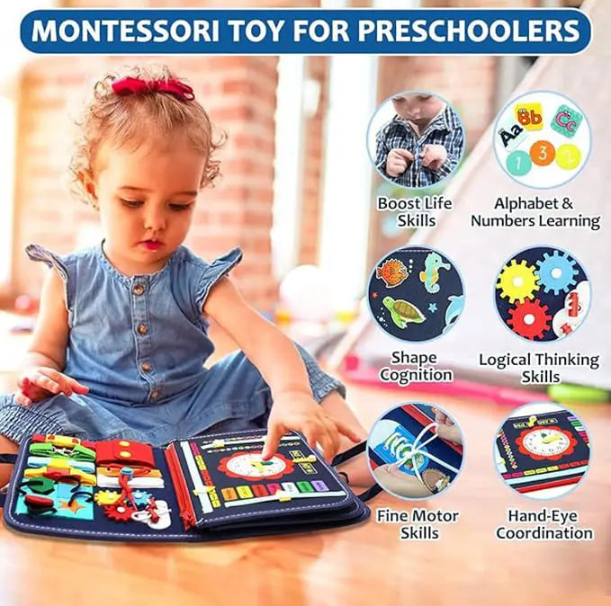 Montessori Busy Board with Learning Activities | Portable Felt Toy