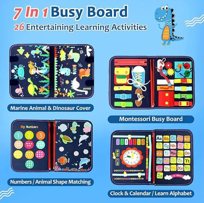 Montessori Busy Board with Learning Activities | Portable Felt Toy