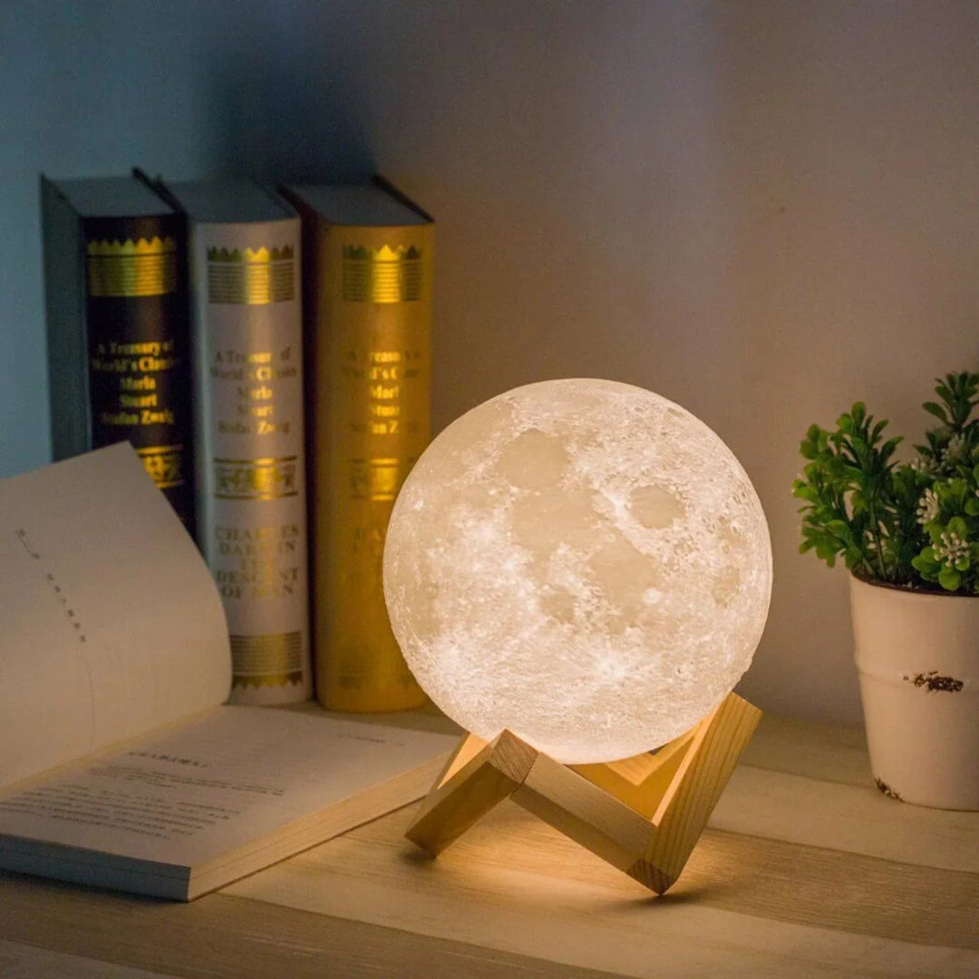 Moon Table Lamp | Cratered Globe, Crossed Strut Cradle