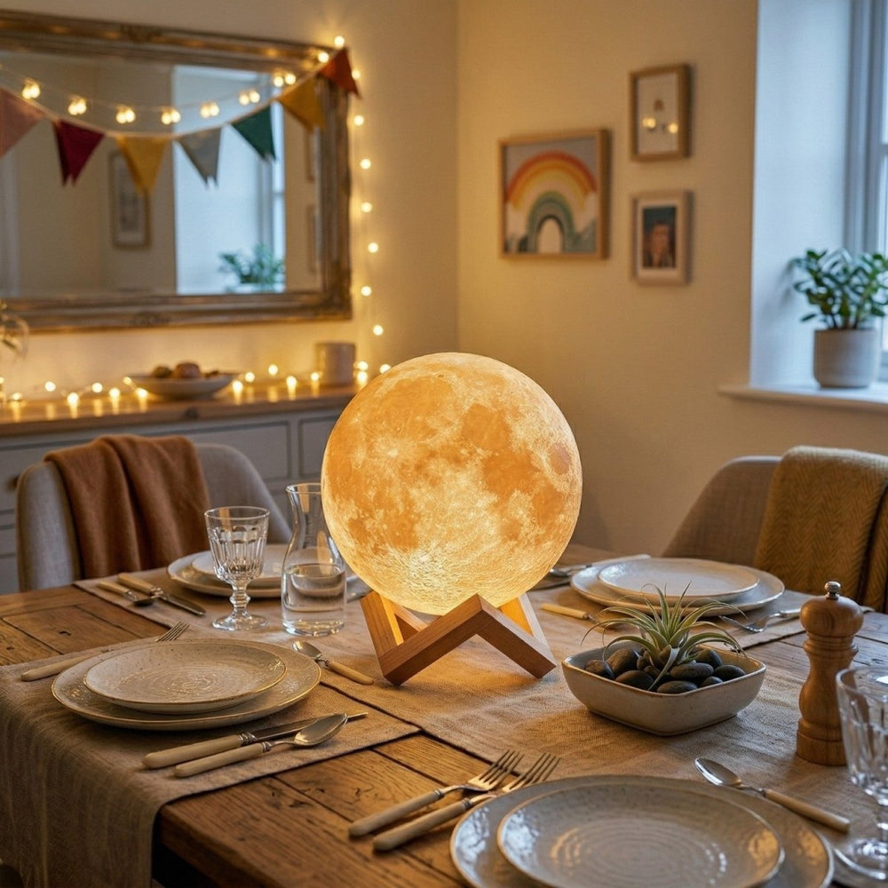 Moon Table Lamp | Cratered Globe, Crossed Strut Cradle