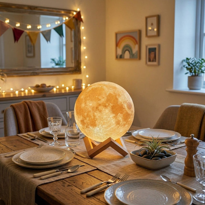 Moon Table Lamp | Cratered Globe, Crossed Strut Cradle