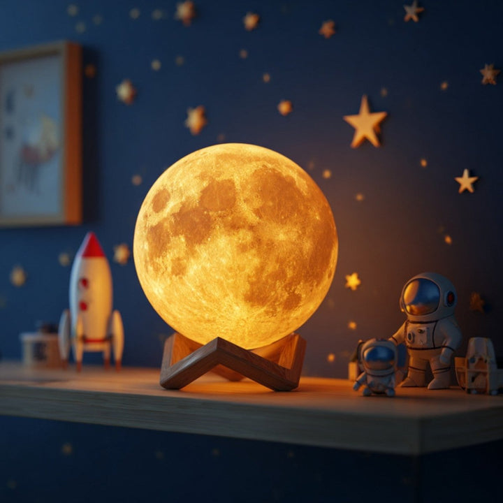 Moon Table Lamp | Cratered Globe, Crossed Strut Cradle
