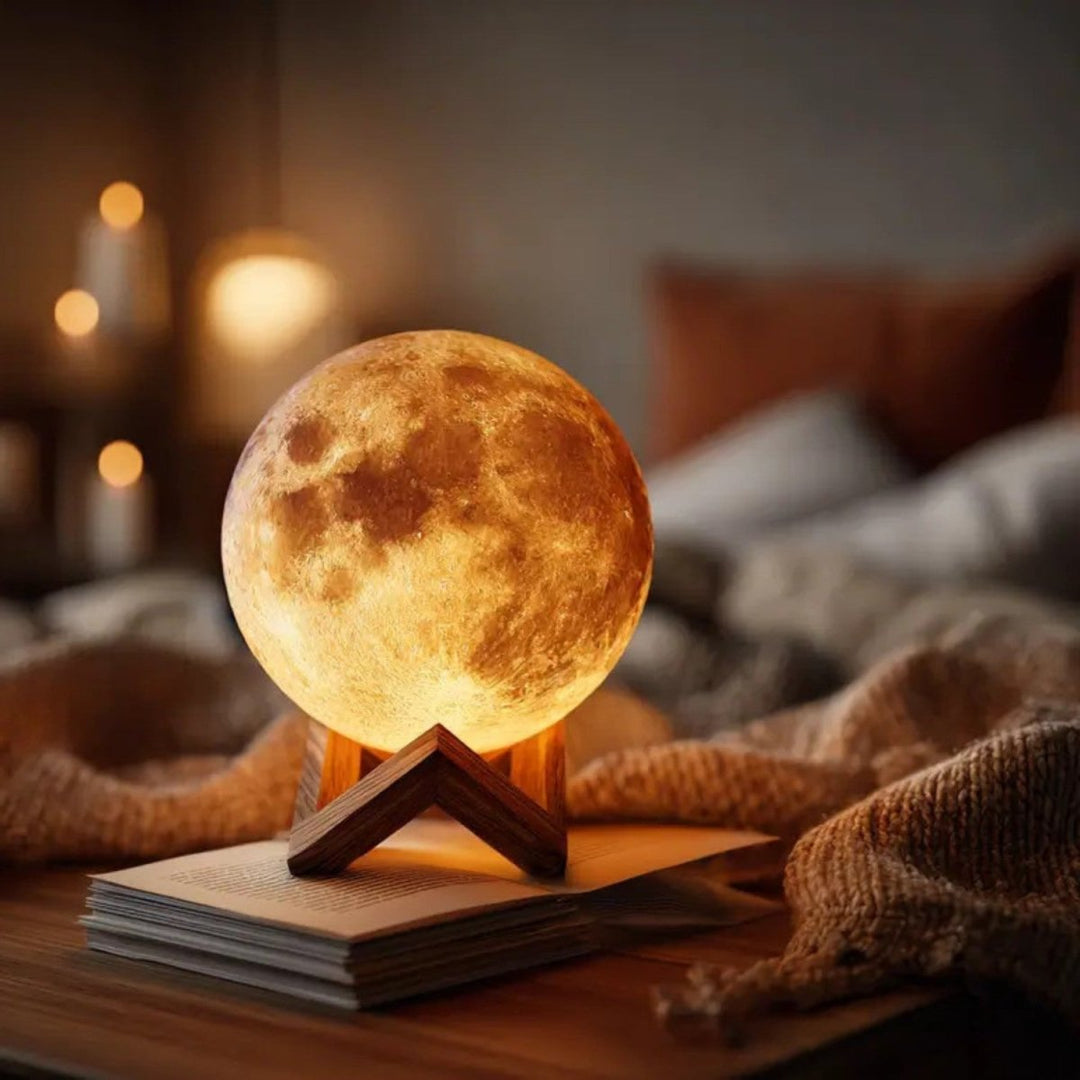 Moon Table Lamp | Cratered Globe, Crossed Strut Cradle