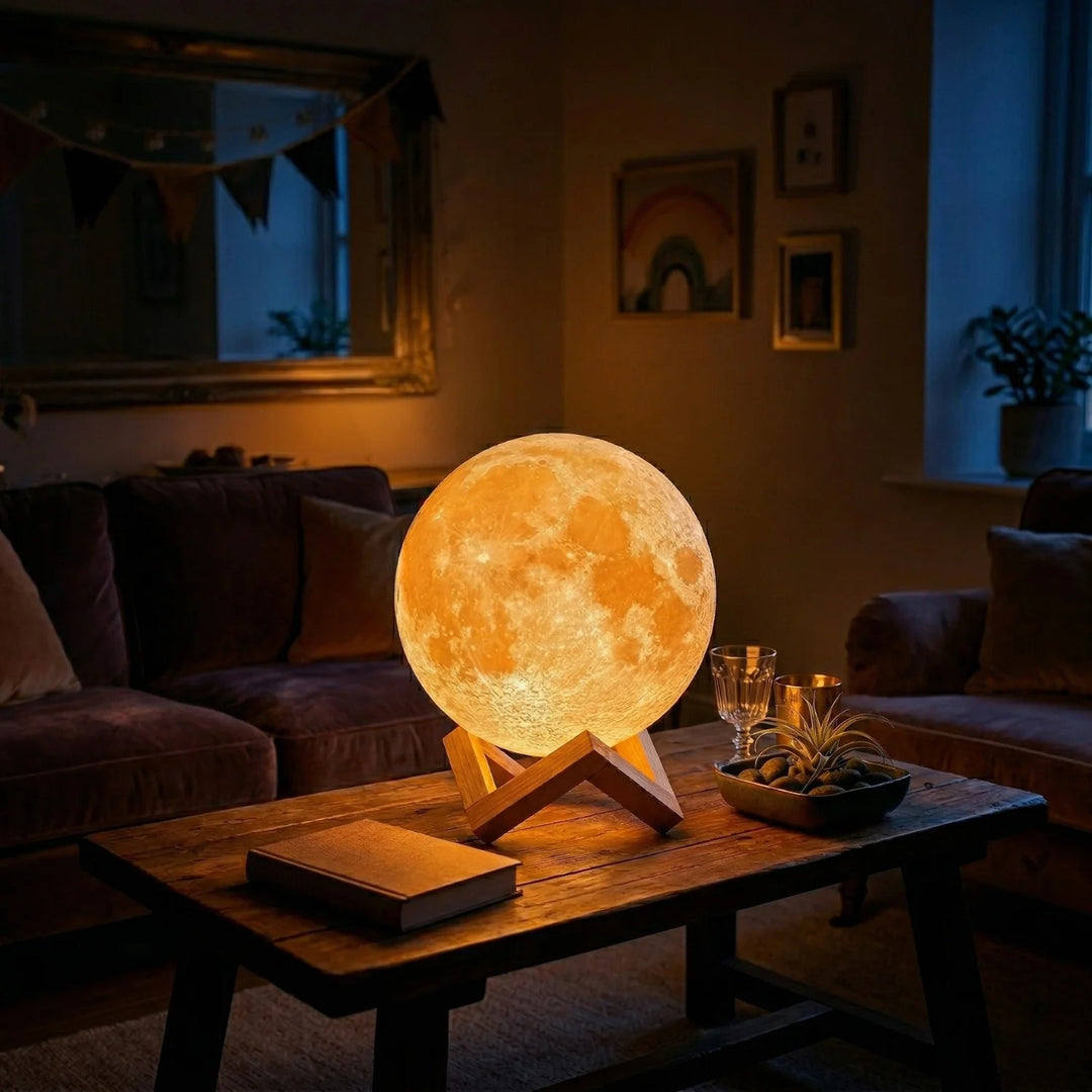 Moon Table Lamp | Cratered Globe, Crossed Strut Cradle