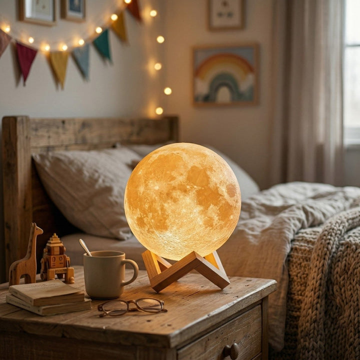 Moon Table Lamp | Cratered Globe, Crossed Strut Cradle