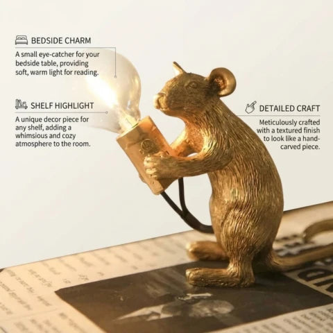 Mouse Table Lamp | Standing Figure, Exposed Globe Bulb