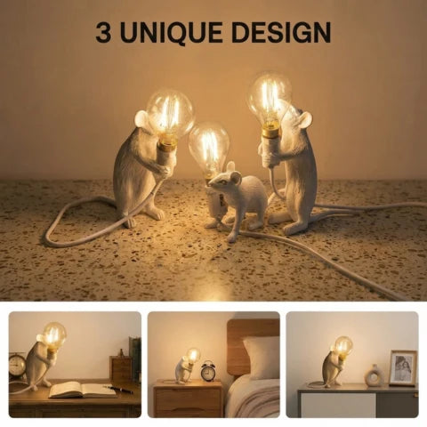 Mouse Table Lamp | Standing Figure, Exposed Globe Bulb