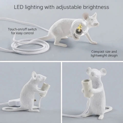 Mouse Table Lamp | Standing Figure, Exposed Globe Bulb